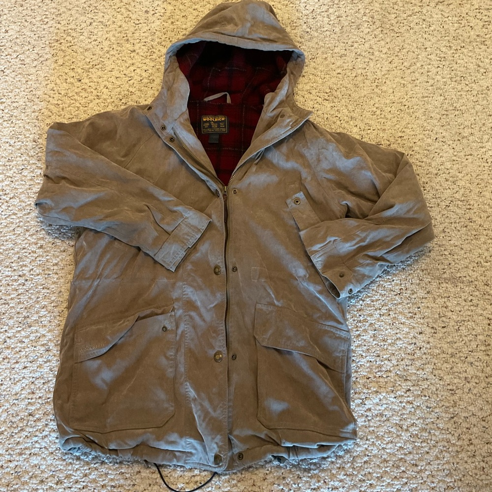 Woolrich Vintage Beige Jacket with Red Plaid Interior